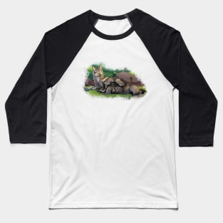 Romantic Wolf Couple in the Forest Baseball T-Shirt